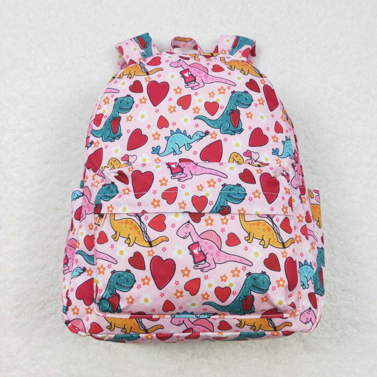 BA0154 Girls Bag Colorful Dinosaur Heart Print Valentine's Day Backpack