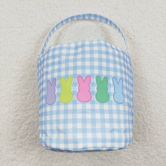 BA0161  Blue Plaid Colorful Bunny Easter Bag