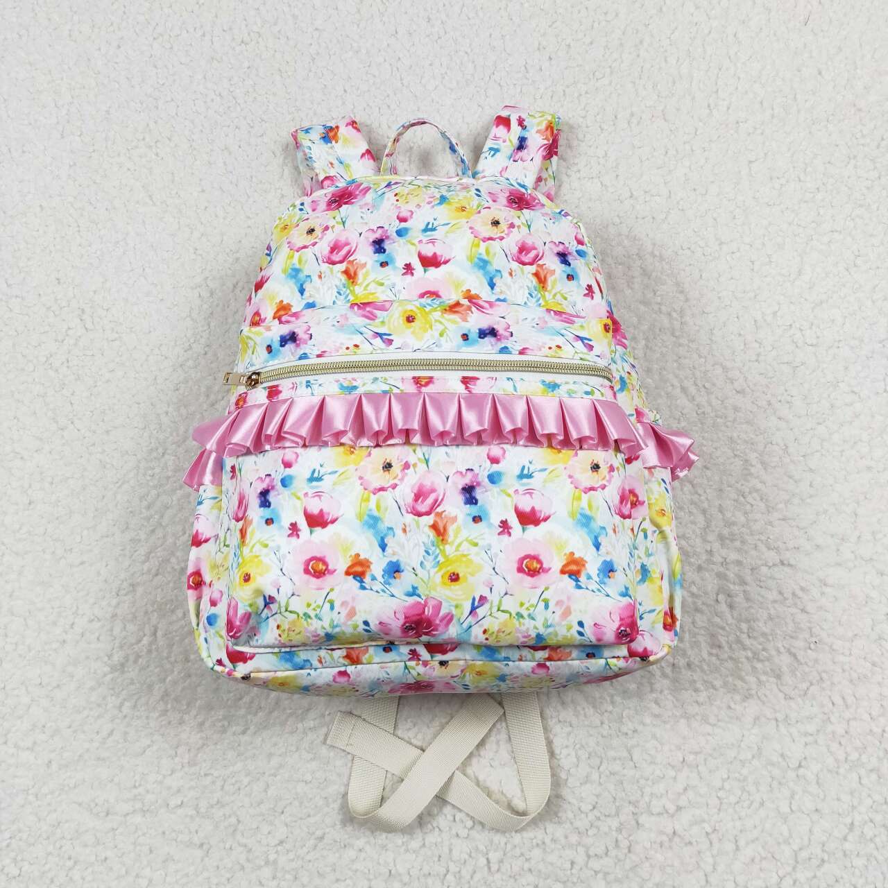 BA0174 Pink Flowers Print Ruffle Backpack Girls Bag