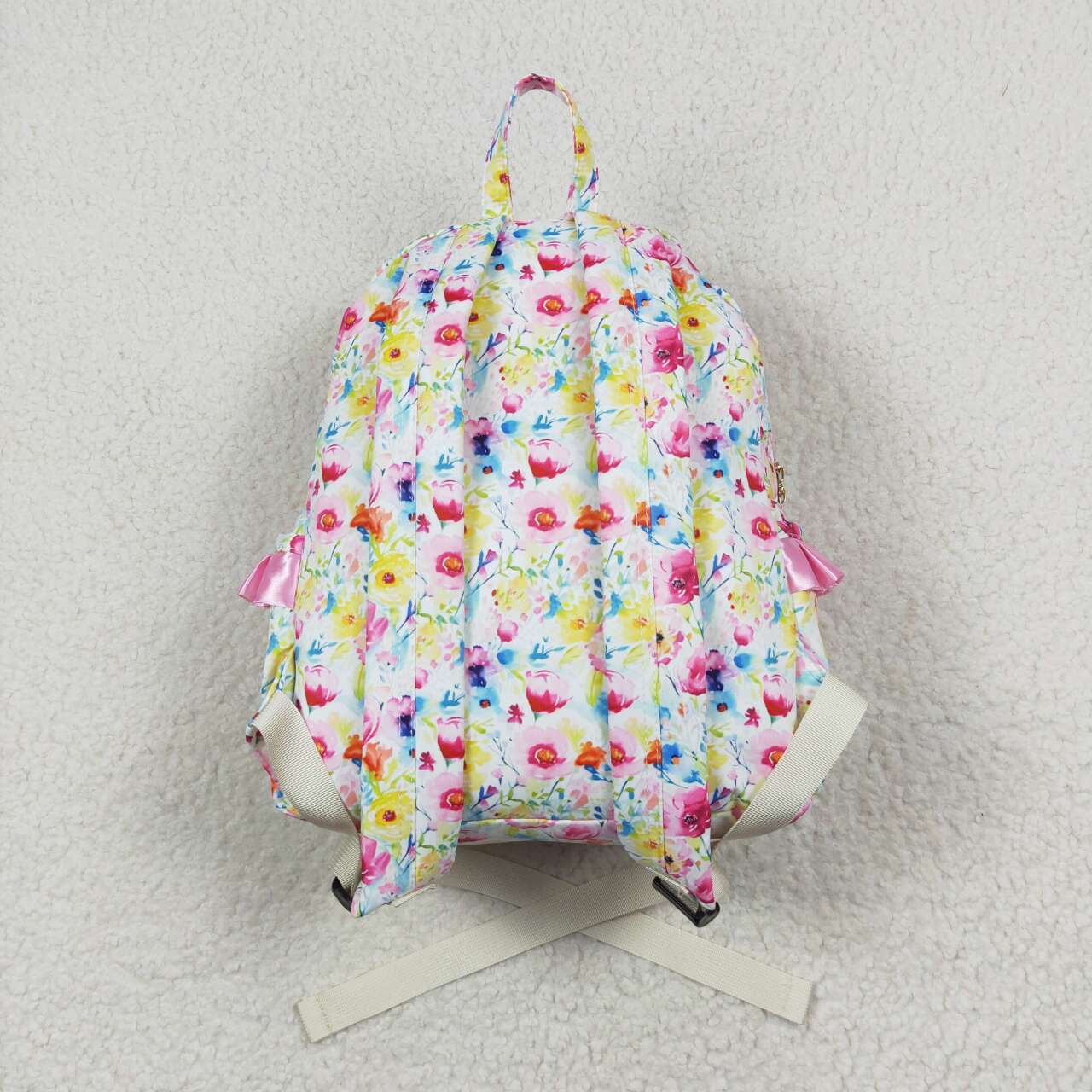 BA0174 Pink Flowers Print Ruffle Backpack Girls Bag