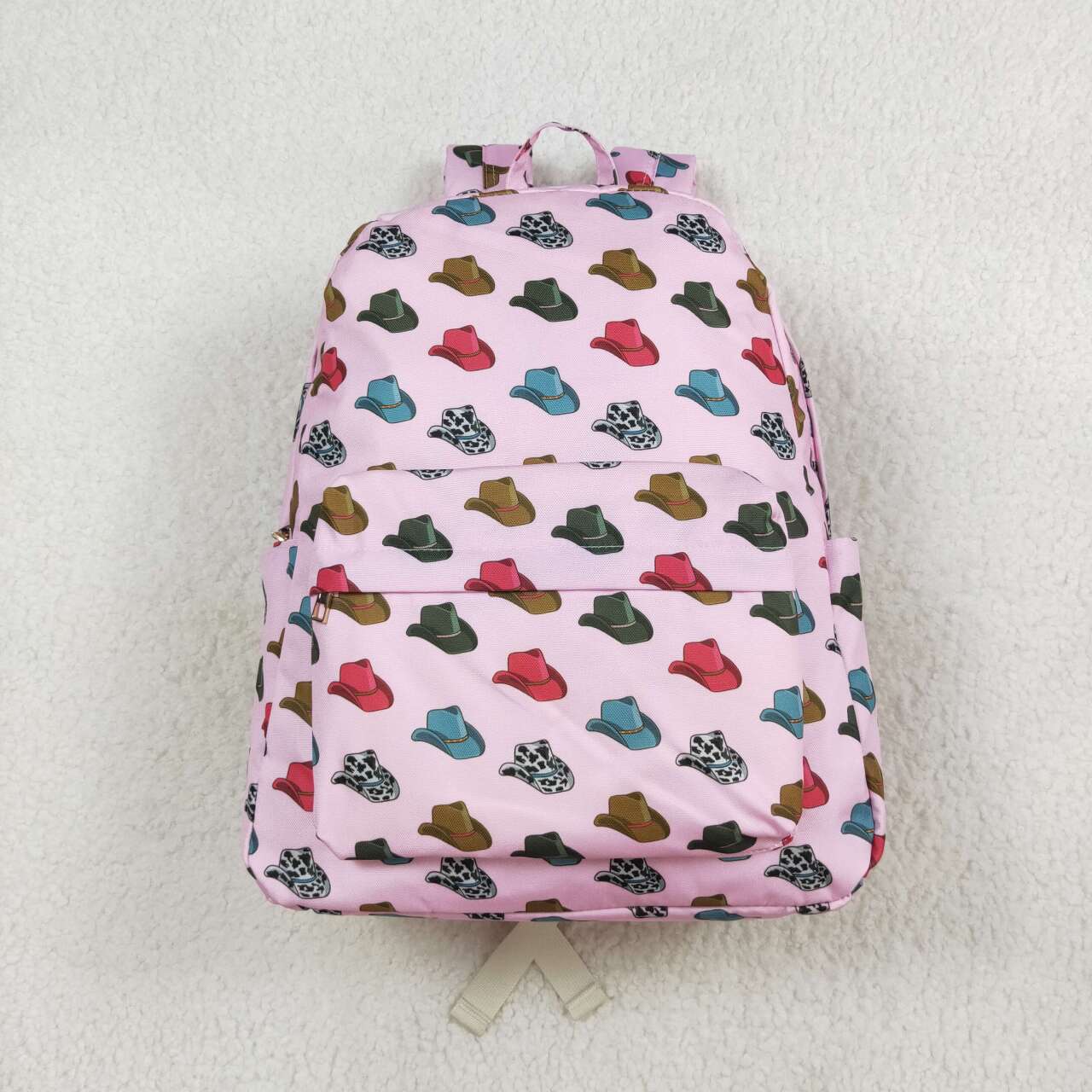 BA0181  Pink Cowboy Hat Print Girls Backpack Western Bags