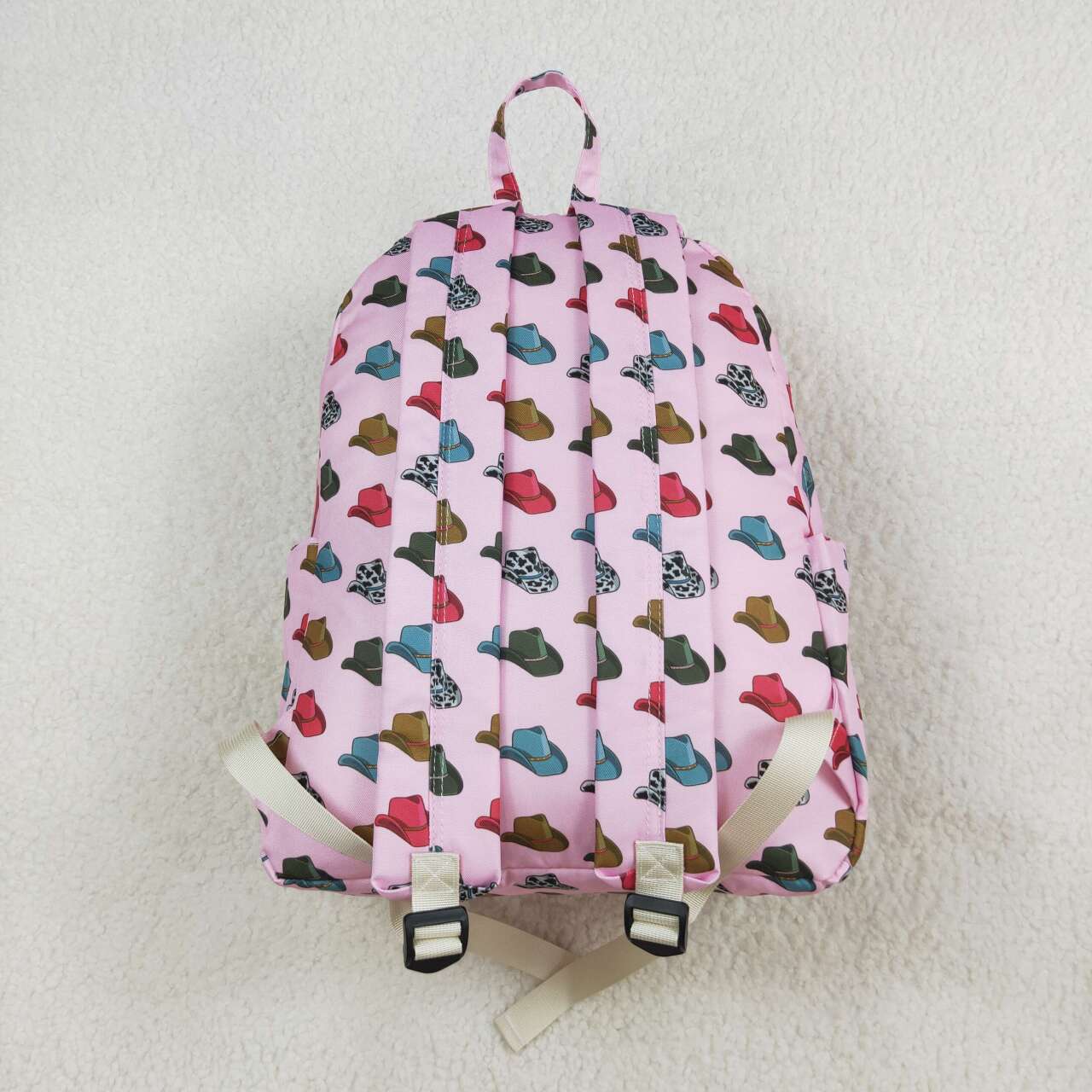 BA0181  Pink Cowboy Hat Print Girls Backpack Western Bags