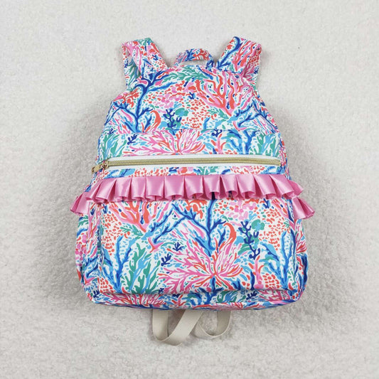 BA0185  Colorful Seaweed Print Girls Ruffle Backpack