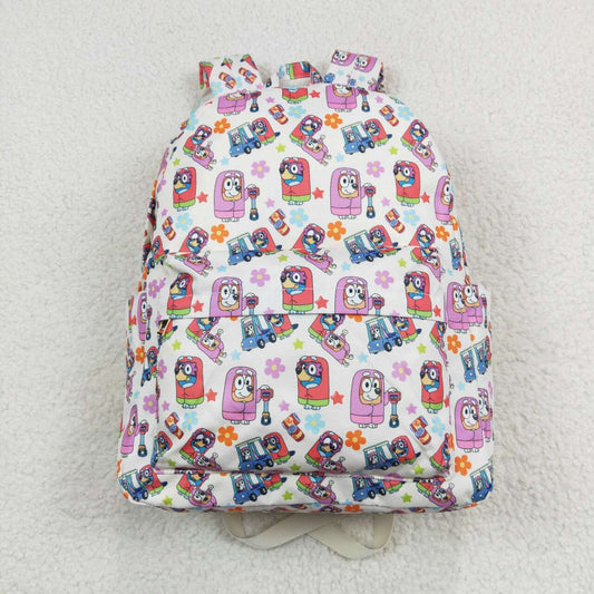 BA0186  Cartoon Dog Colorful Flowers Print Girls Backpack