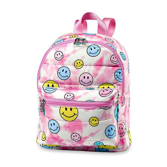 (Pre-order) BA0193  Smiling Face Pink Tie-dye Print Girls Backpack