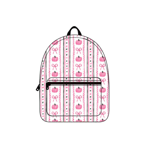 (Pre-order) BA0206  Pink Pumpkin Bows Print Kids Halloween Backpack