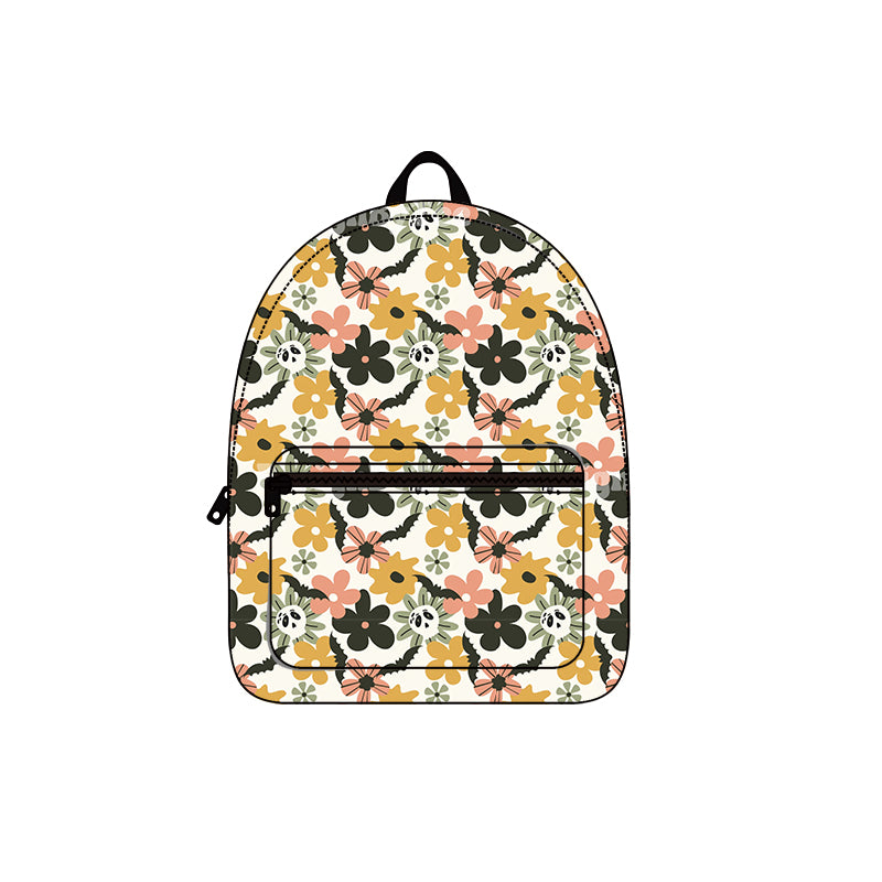 (Pre-order) BA0210  Bat Flowers Print Kids Halloween Backpack