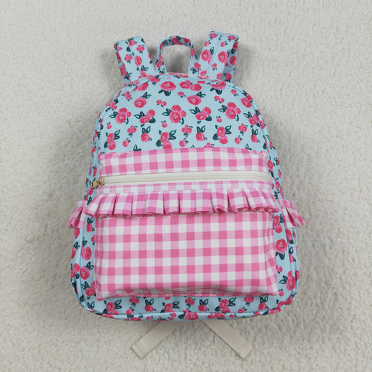 BA0217  Flowers Pink Plaid Print Backpack Girls Bags
