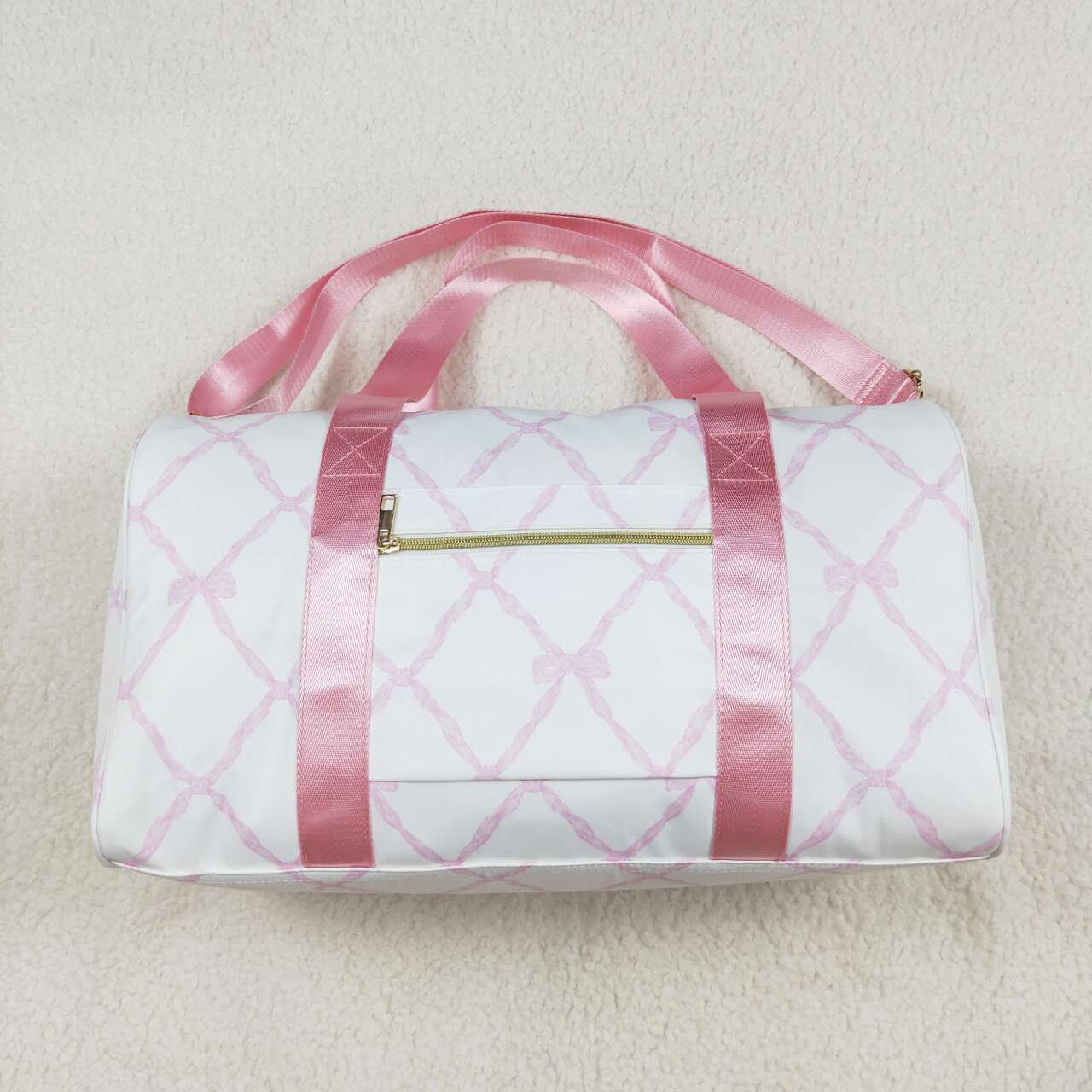 BA0226 Pink Bows Print Gym Girls Bag Overnight Bags