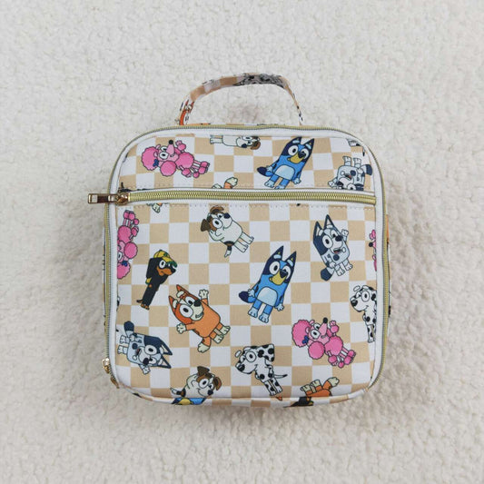 BA0250 Cartoon Dog Plaid Print Lunch Boxes Picnic Thermal Bags