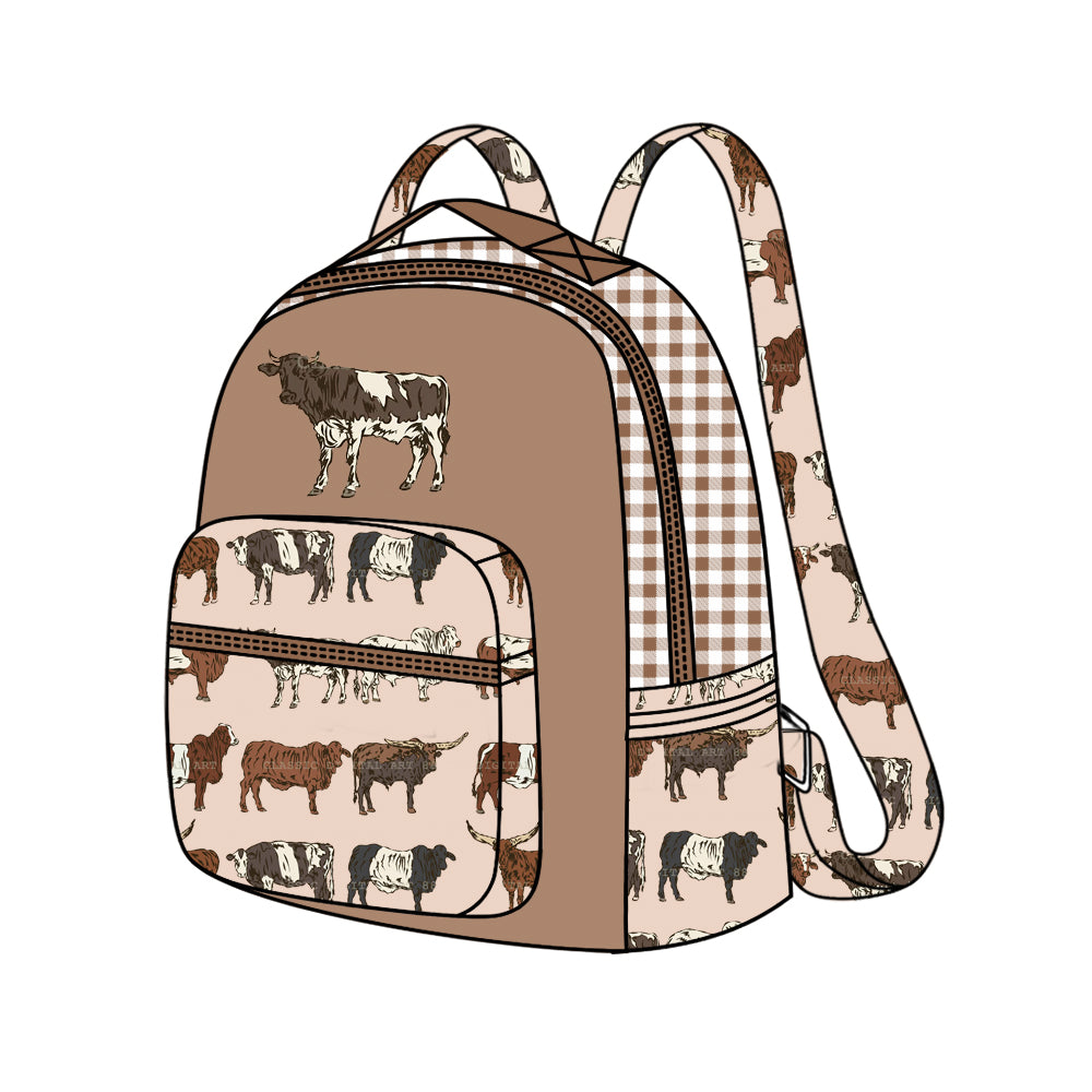 (Pre-order)BA0269 Cows Brown Print Backpack Kid Bags