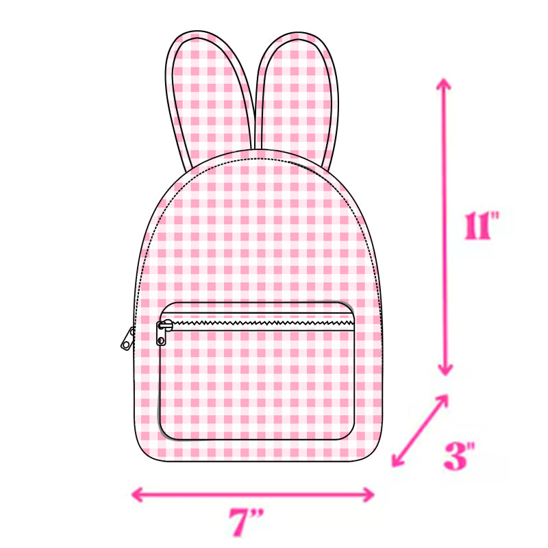 (Pre-order)BA0279 Pink Plaid Print Backpack Girls Bunny Ears Bags