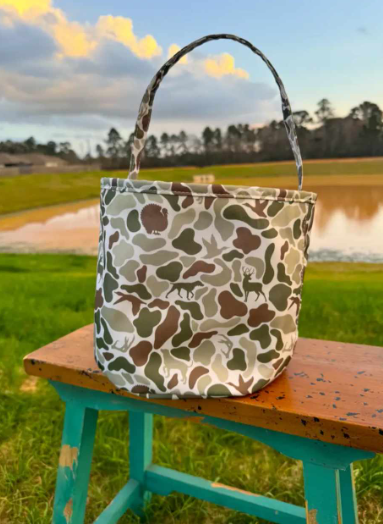 BA0289 Brown Camo Print Basket Easter Bag