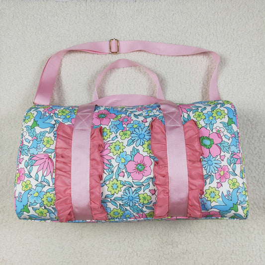 BA0291 Colorful Flowers Print Ruffle Gym Bag Overnight Bags