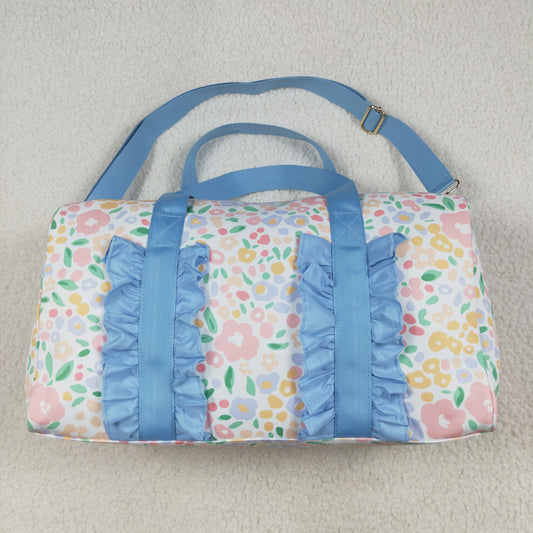 BA0292 Small Flowers Blue Print Ruffle Gym Bag Overnight Bags