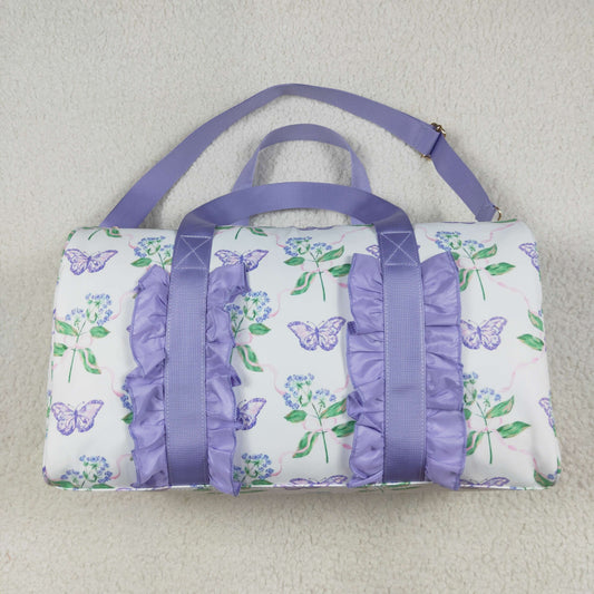 BA0293 Flowers Butterfly Print Ruffle Gym Bag Overnight Bags