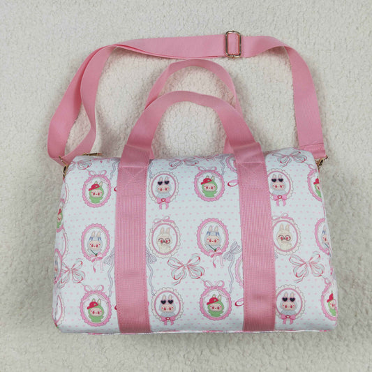 BA0301 Cartoon Bunny Bows Pink Print Girls Gym Bag Overnight Bags