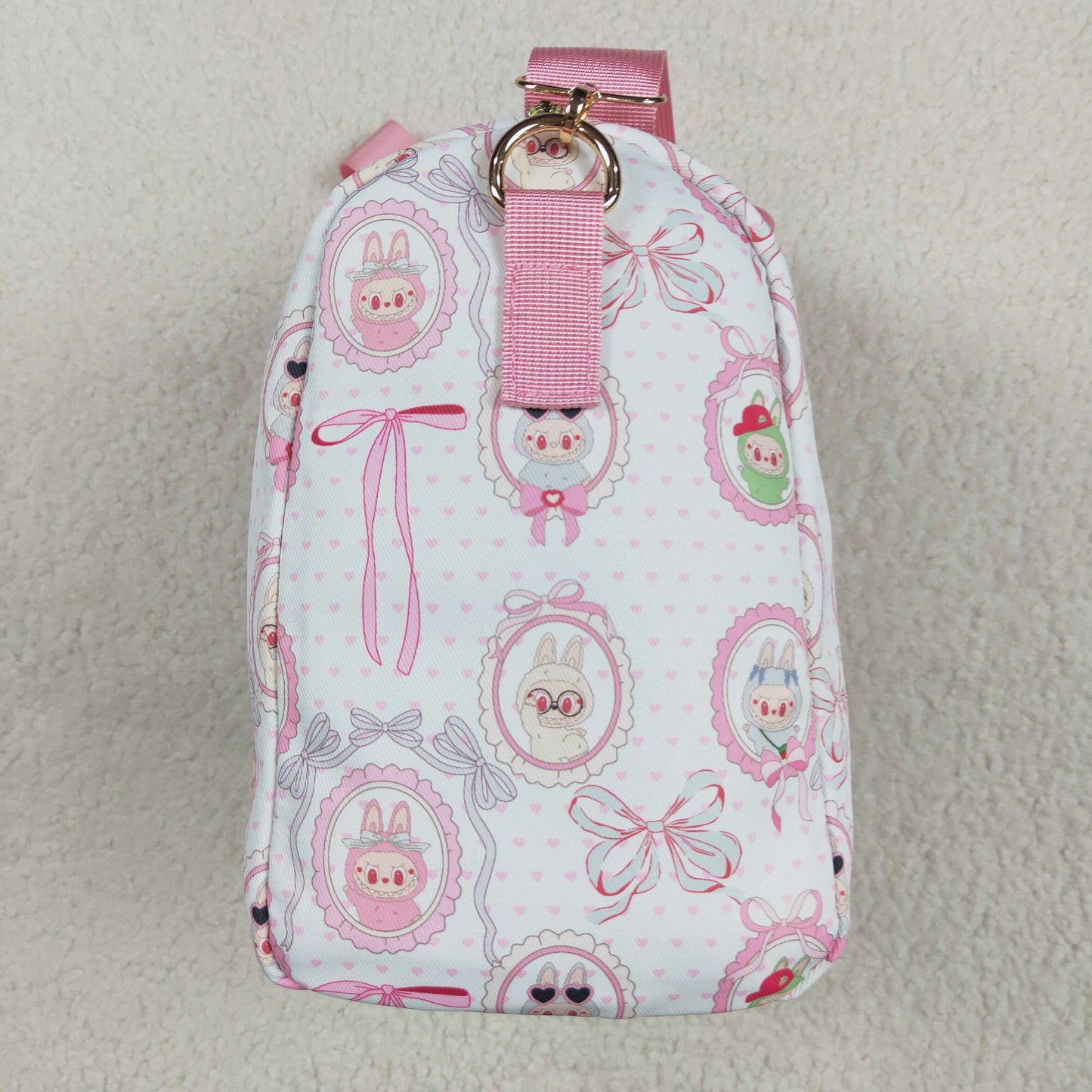 BA0301 Cartoon Bunny Bows Pink Print Girls Gym Bag Overnight Bags