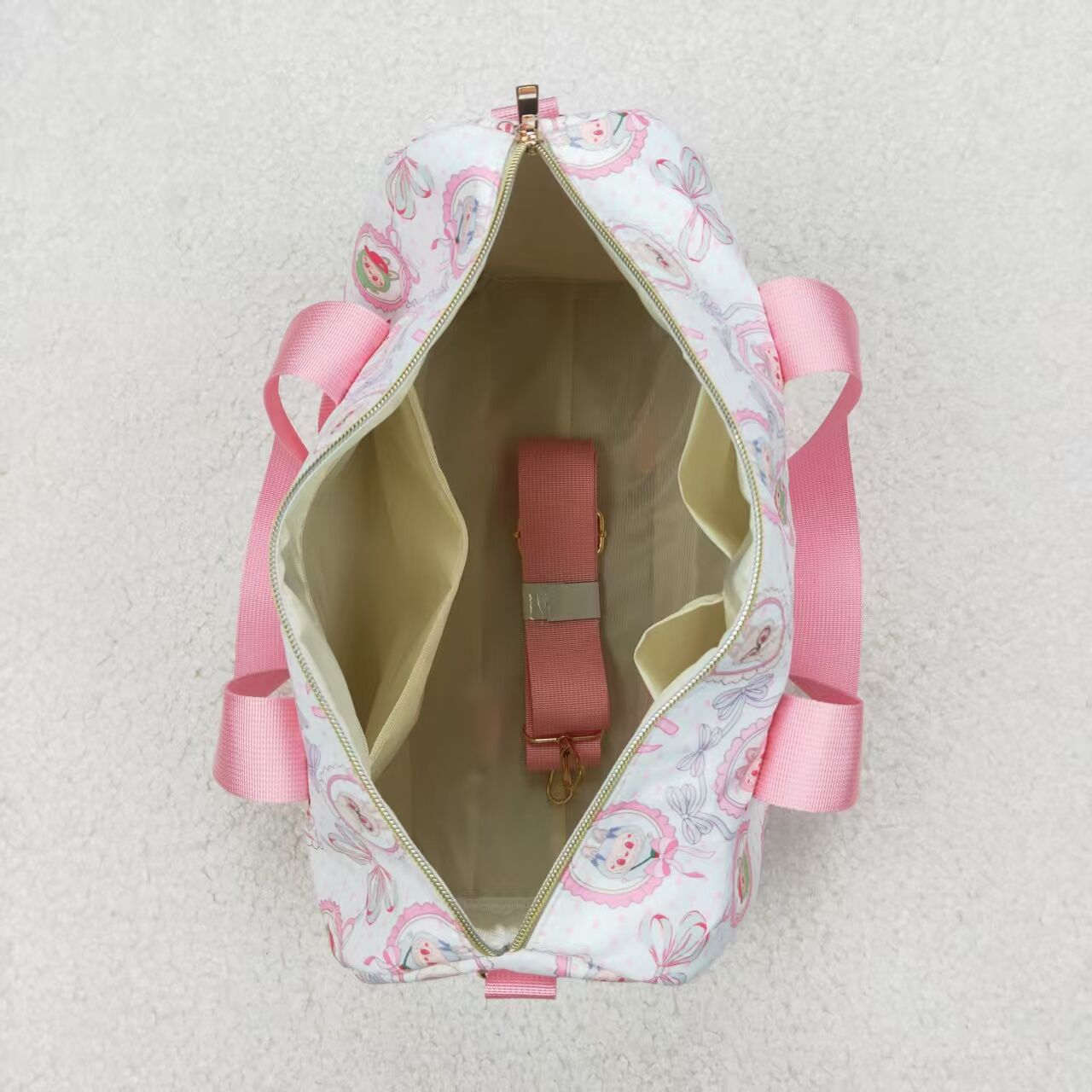 BA0301 Cartoon Bunny Bows Pink Print Girls Gym Bag Overnight Bags