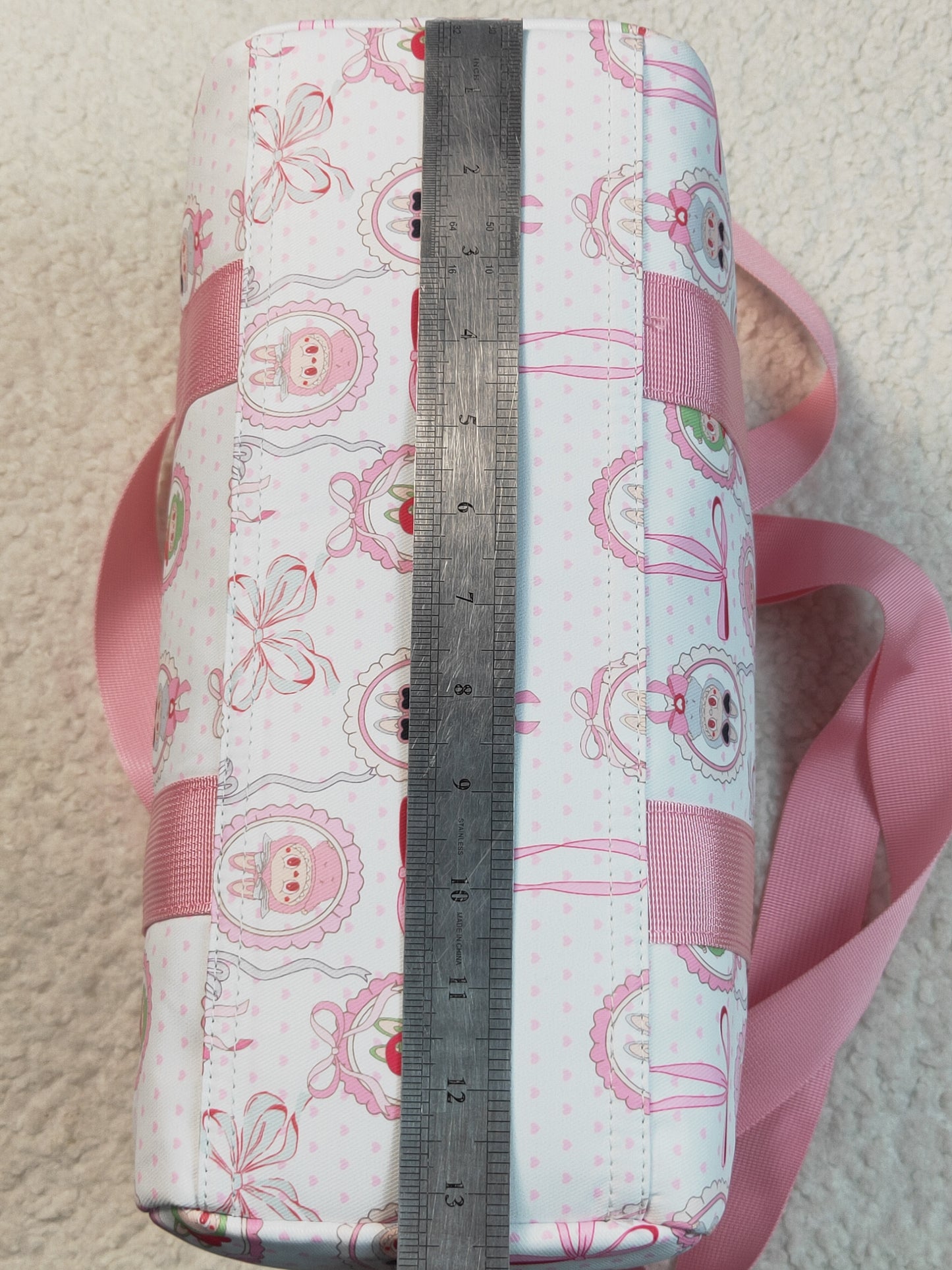BA0301 Cartoon Bunny Bows Pink Print Girls Gym Bag Overnight Bags