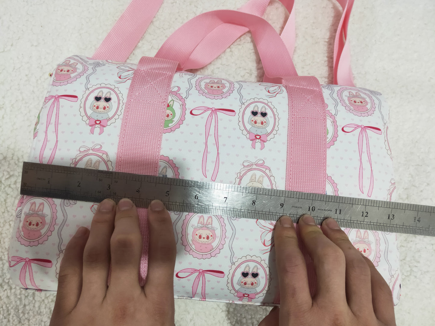 BA0301 Cartoon Bunny Bows Pink Print Girls Gym Bag Overnight Bags