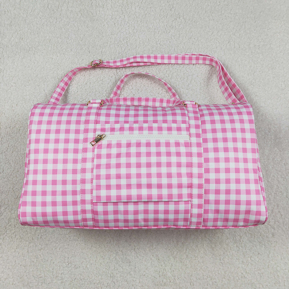 BA0302 Pink Plaid Print Ruffle Gym Bag Overnight Bags