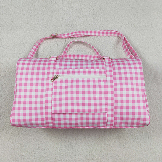 BA0302 Pink Plaid Print Ruffle Gym Bag Overnight Bags
