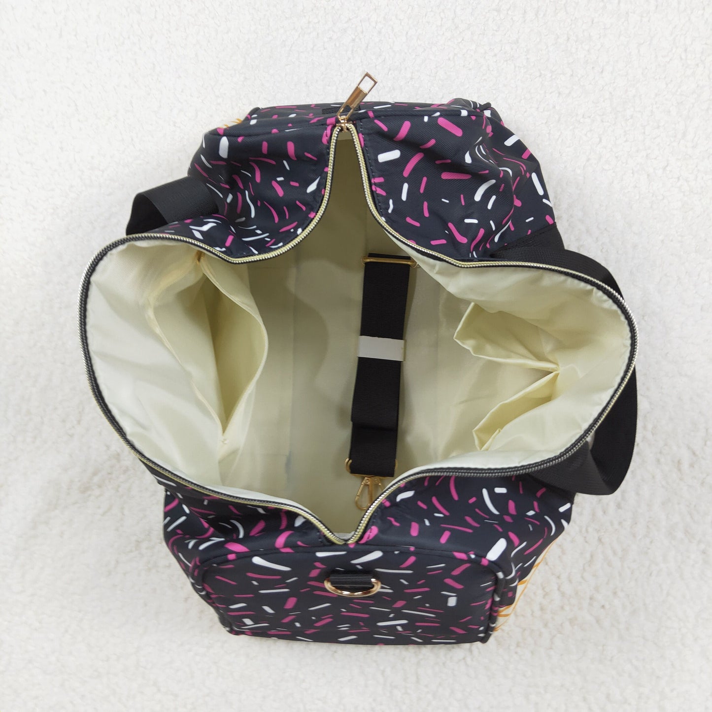 BA0303  Black Sprinkles Print Gym Bag Overnight Bags