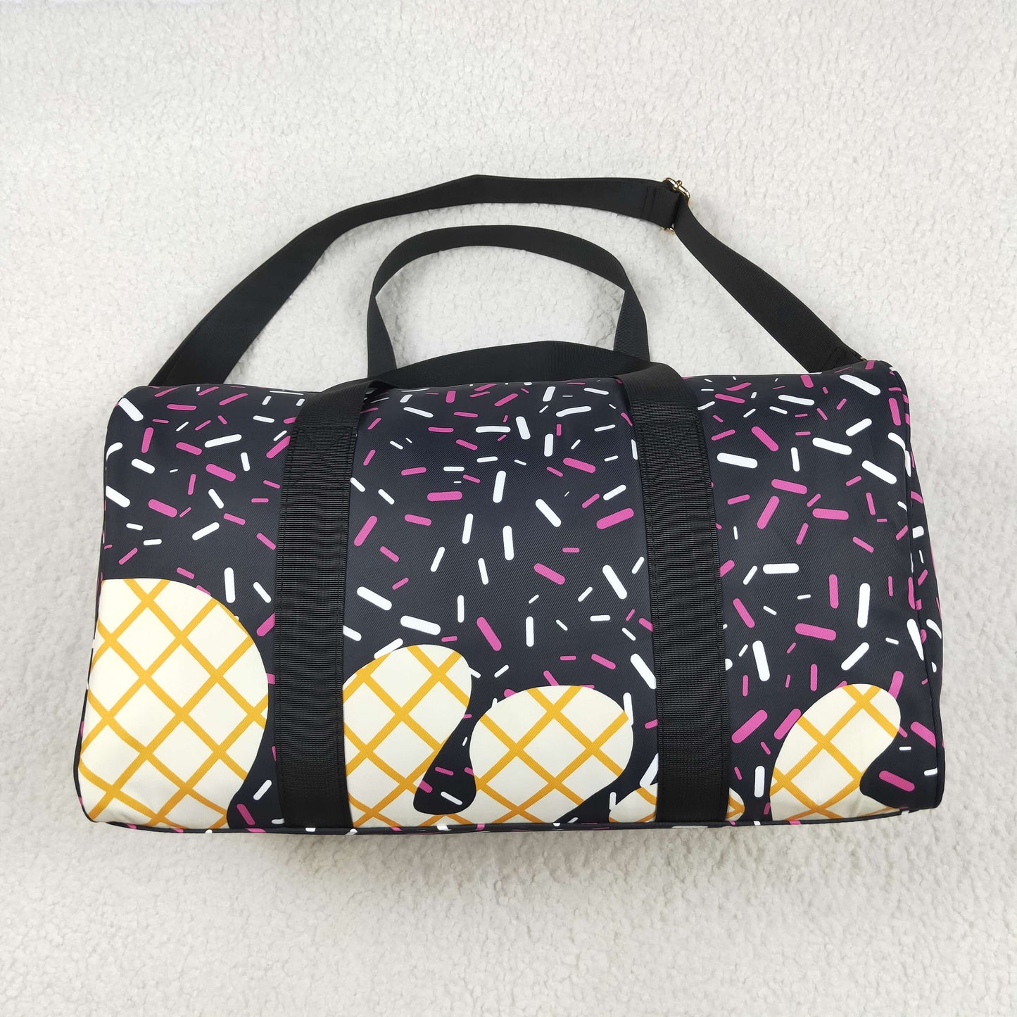 BA0303  Black Sprinkles Print Gym Bag Overnight Bags