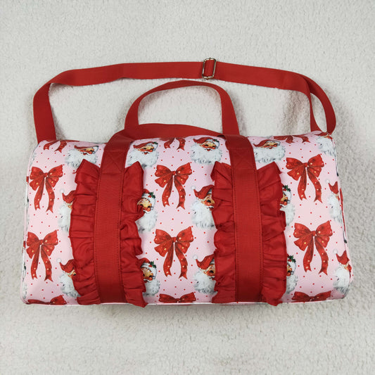 BA0306  Red Bows Santa Print Girls Gym Bag Christmas Overnight Bags