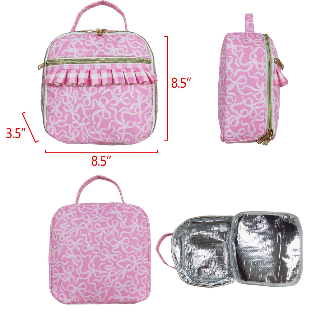 USA-Shop BA0310 Pink Bows Print Lunch Boxes Picnic Thermal Bags