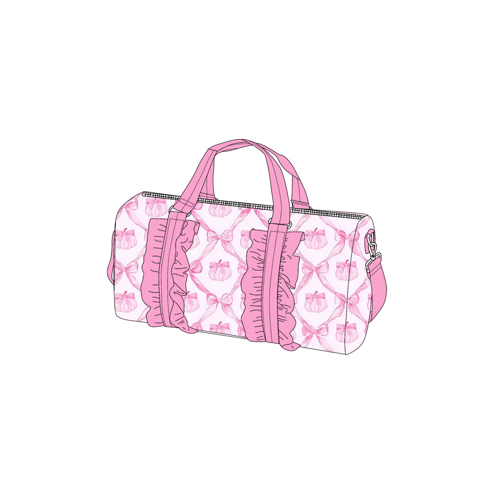 (Pre-order)BA0312  Pumpkin Bows Pink Print Girls Gym Bag Overnight Bags