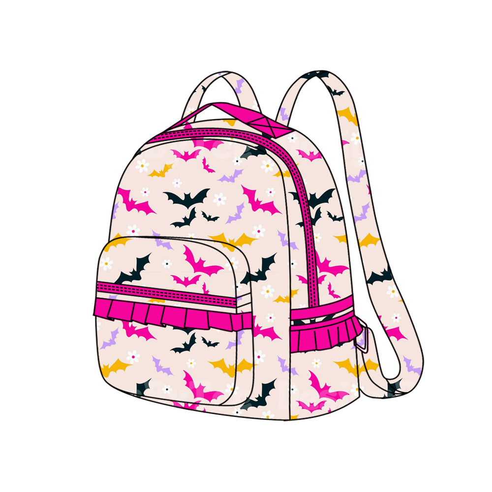 (Pre-order) BA0318  Colorful Bat Flowers Print Halloween Backpack Girls Bags