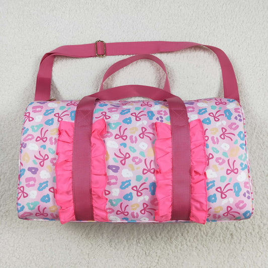 BA0320  Colorful Leopard Bows Print Girls Gym Bag Overnight Bags