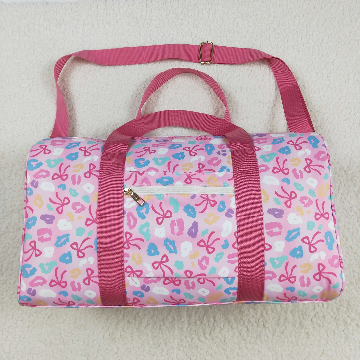 BA0320  Colorful Leopard Bows Print Girls Gym Bag Overnight Bags