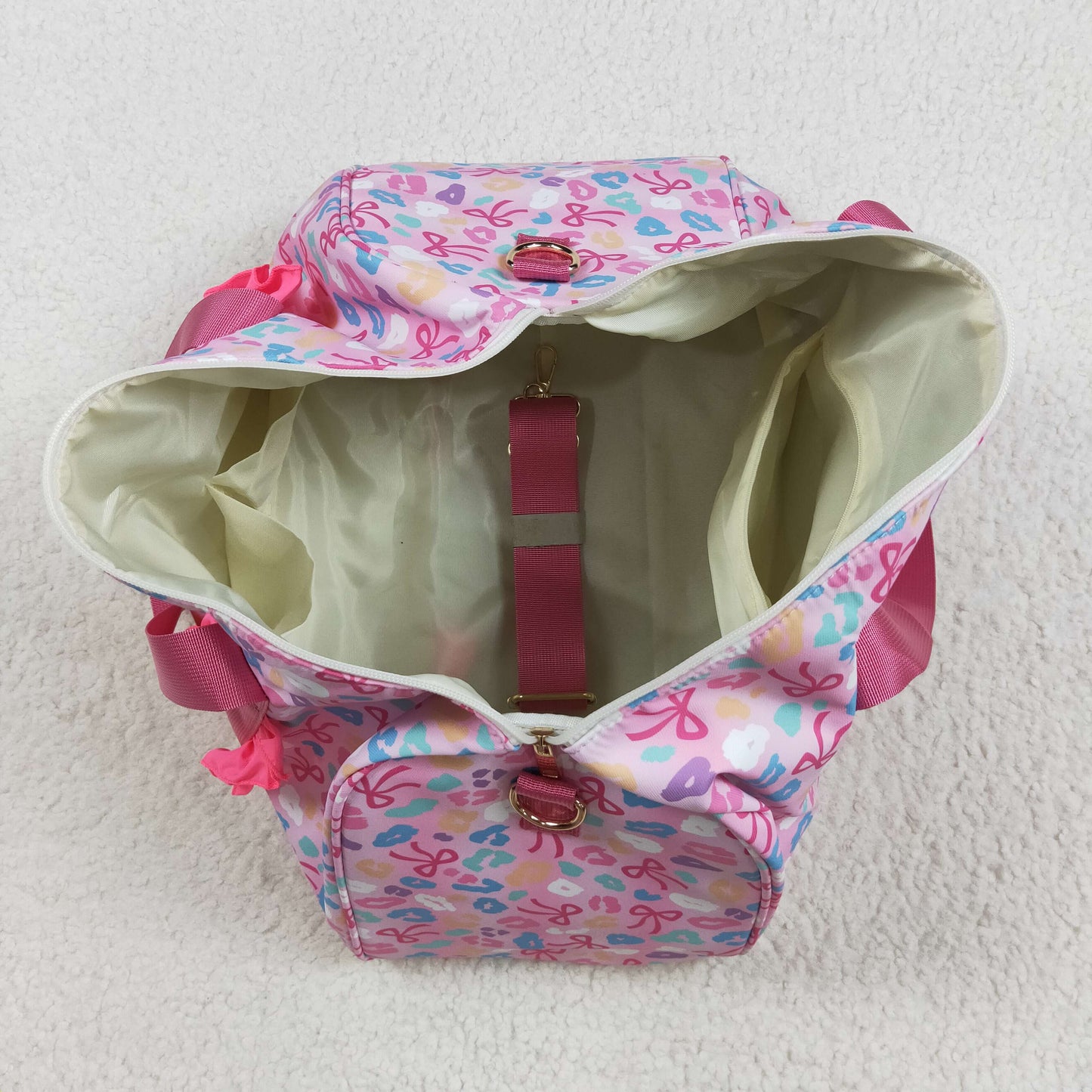 BA0320  Colorful Leopard Bows Print Girls Gym Bag Overnight Bags