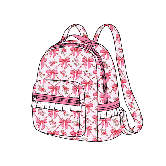 (Pre-order) BA0325 Pink Bows Small Flowers Print Backpack Girls Bags