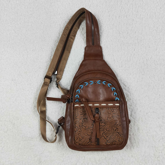 USA-Shop BA0330 Brown Flowers Zipper Western Leather Back Bags