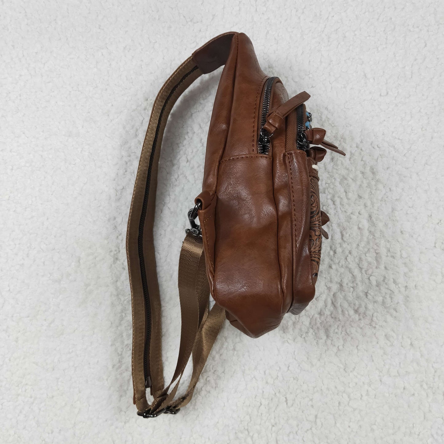 USA-Shop BA0330 Brown Flowers Zipper Western Leather Back Bags
