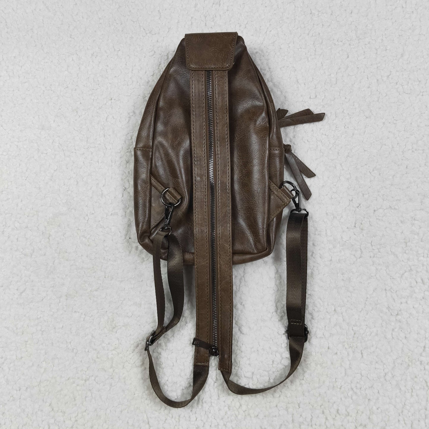 USA-Shop BA0331 Dark Brown Flowers Zipper Western Leather Back Bags
