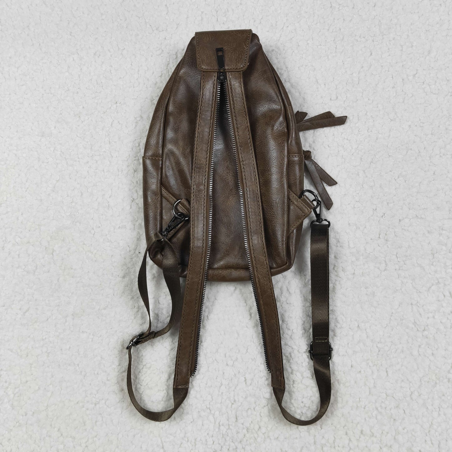 USA-Shop BA0331 Dark Brown Flowers Zipper Western Leather Back Bags