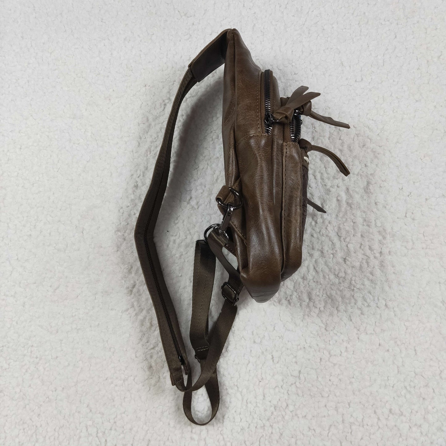 USA-Shop BA0331 Dark Brown Flowers Zipper Western Leather Back Bags