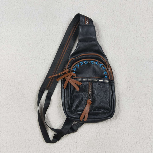 USA-Shop BA0332 Black Flowers Zipper Western Leather Back Bags