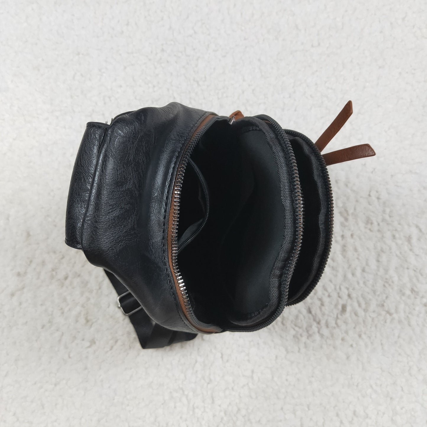 USA-Shop BA0332 Black Flowers Zipper Western Leather Back Bags