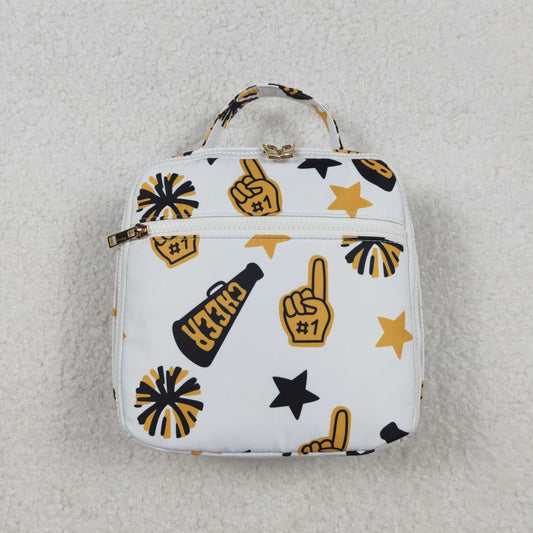 BA0362 Go Team Cheer Stars Yellow Print Lunch Boxes Girls Picnic Thermal Bags