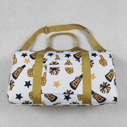 BA0370  Go Team Cheer Stars Yellow Print Girls Gym Bag Overnight Bags