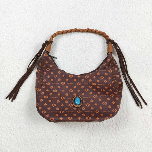 USA-Shop BA0373 Brown Flowers Zipper Western Leather Handbag