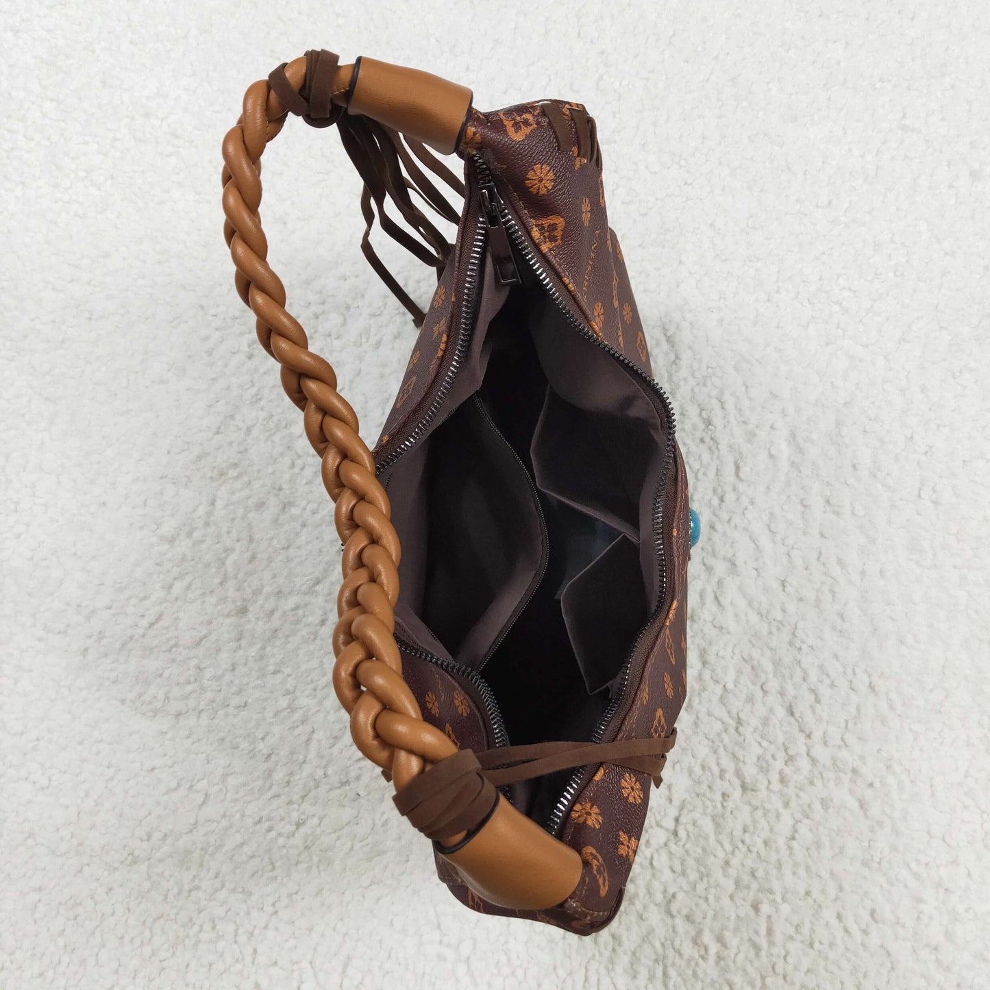 USA-Shop BA0373 Brown Flowers Zipper Western Leather Handbag