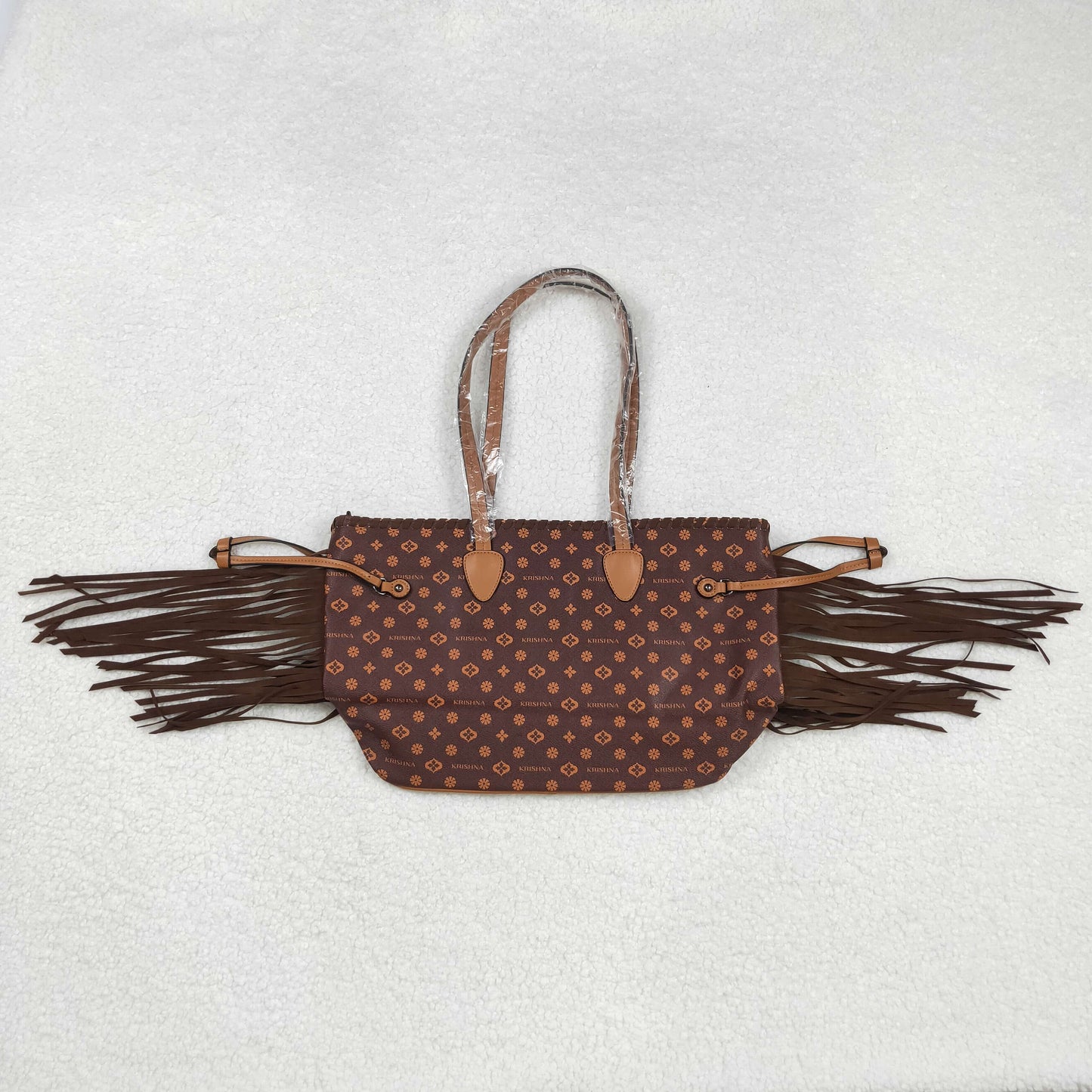 USA-Shop BA0374 Brown Flowers Zipper Western Leather Tassel Handbag