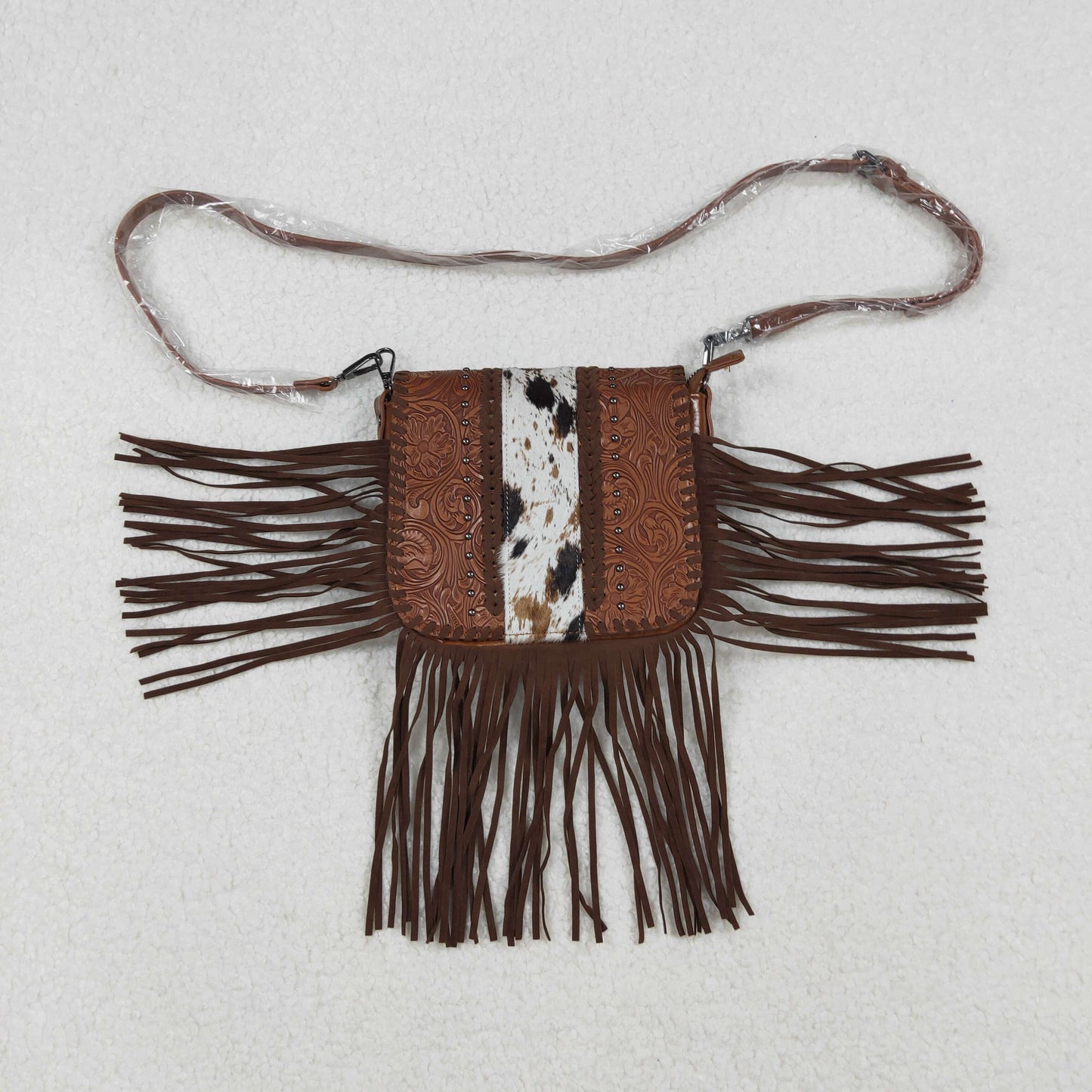 USA-Shop BA0375 Brown Flowers Cowhide Zipper Western Leather Tassel Shoulder Bags